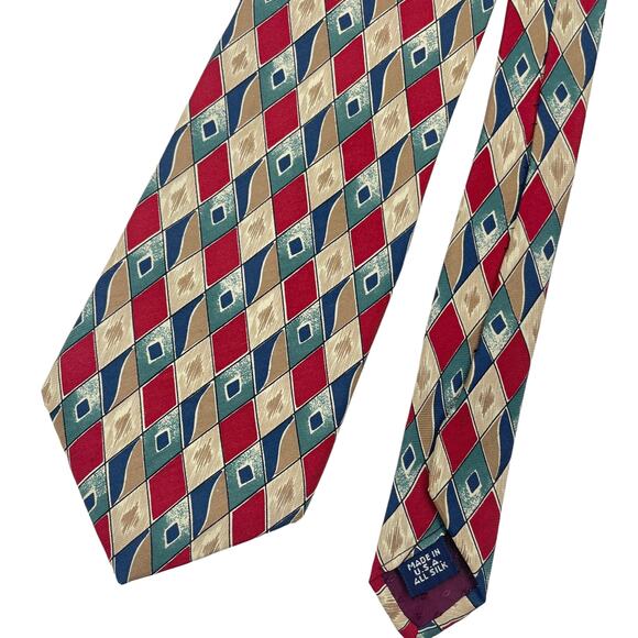 Albert Andrews Ltd Silk Tie Diamond Printed Multi Color Men - Picture 4 of 5